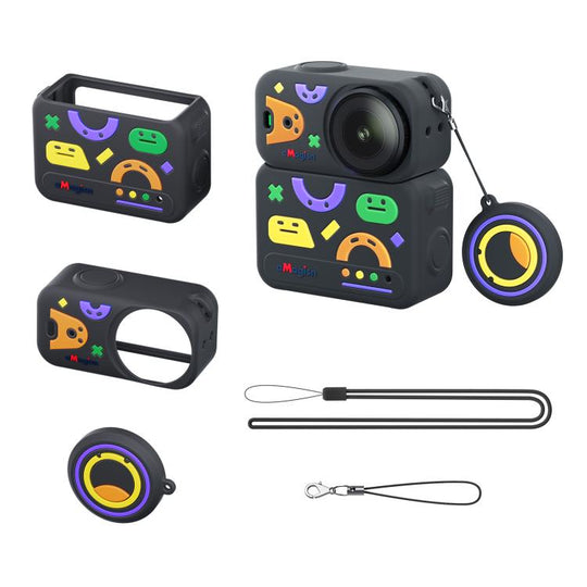 For DJI Osmo Nano aMagisn Fun Pattern Silicone Case 5-in-1 Full Body Protective Cover Skin with Lens Cap(Black)