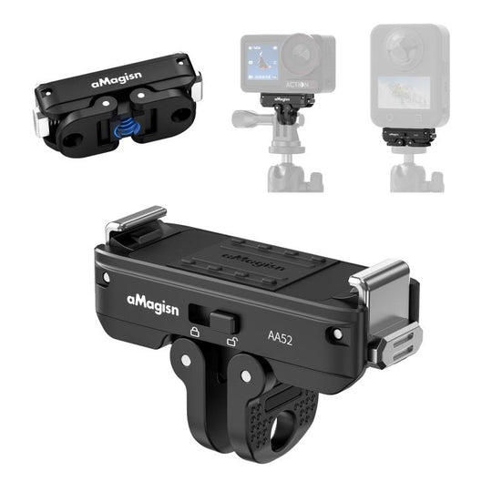 aMagisn Metal Magnetic Quick Release Mount 2.0 Lockable Adapter for DJI Osmo 360/ Action 5 Pro/4/3(Black)