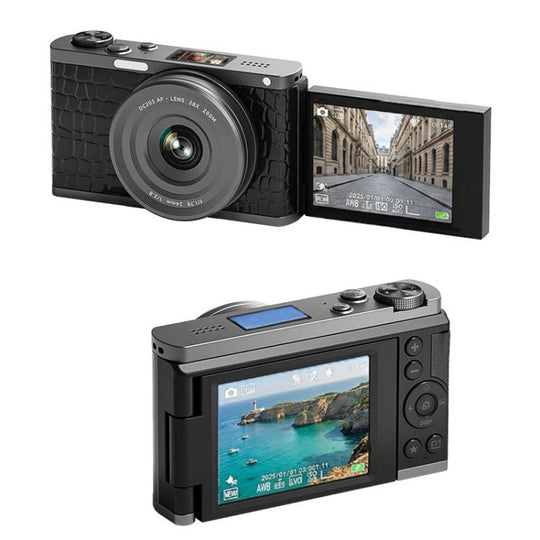 4K Waist-Level Viewfinder Flip-Screen Selfie Mirrorless Digital Camera, Specification: Crocodile Leather