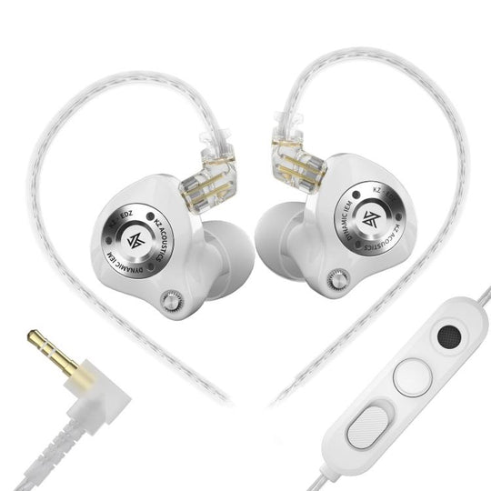 KZ EDZ Ultra-Wideband Ultra-Excursion Dynamic Driver+Dual-Stage Damping System 1.2m Wired Earphone, Color: White 3.5mm With Mic
