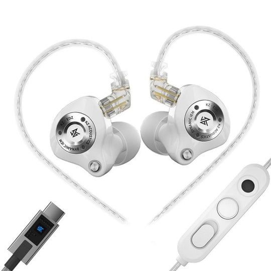 KZ EDZ Ultra-Wideband Ultra-Excursion Dynamic Driver+Dual-Stage Damping System 1.2m Wired Earphone, Color: White Type-C Sound Card