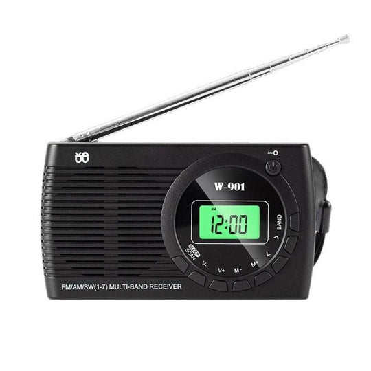 FM/AM/SW Multi-Band LCD Screen Clock-Controlled Stereo Radio, Specification: For US(Black)