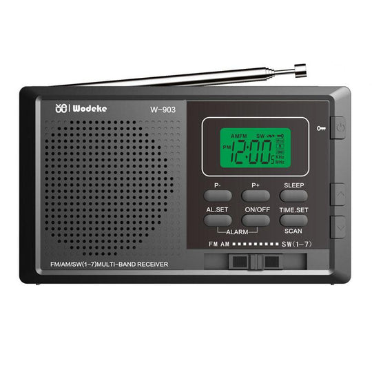WDK FM/AM/SW Multi-Band LCD Screen Clock-Controlled Stereo Digital Radio, Specification: For US(Black)