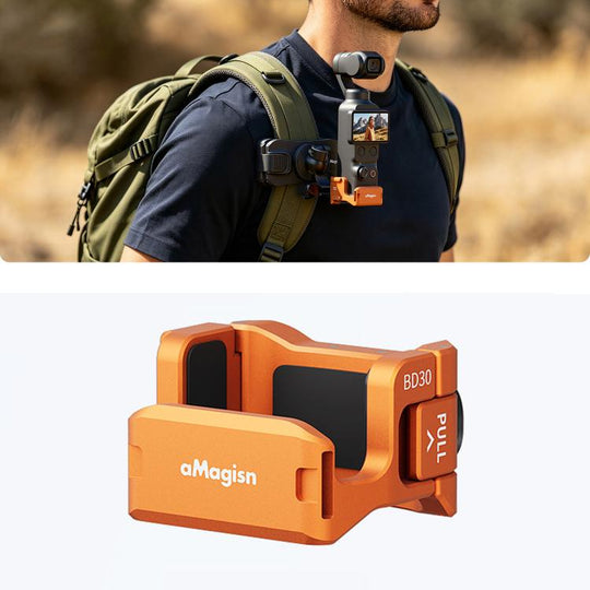 For DJI Osmo Pocket 4 & Pocket 3 aMagisn Metal Camera Cage Multifunctional Expansion Frame with Cold Shoe Mount, Dual-Prong & 1/4-inch Thread, Magnetic Quick Release Adapter Compatible(Orange)