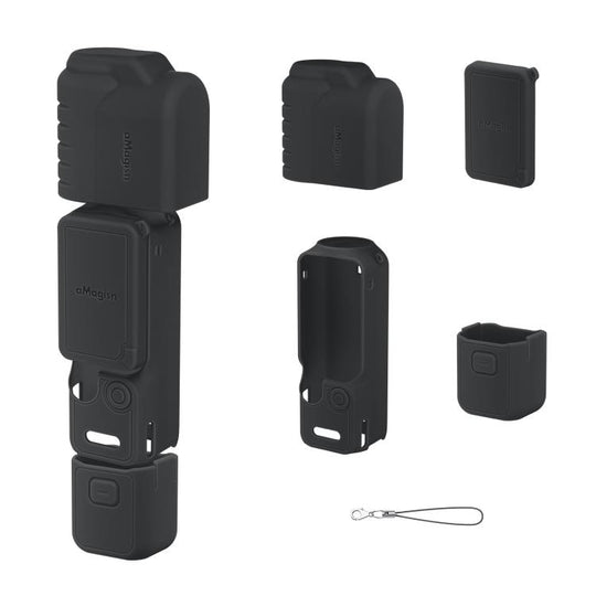 For DJI Osmo Pocket 4 aMagisn Multi-color Silicone Protective Case Full Body Sleeve Precision Cutout Anti-Scratch Skin(Black)