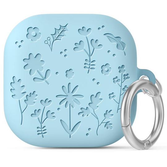For Galaxy Buds4 / Buds4 Pro AhaStyle WG199 Plant Flower Pattern Silicone Split-Design Case(Sky Blue)