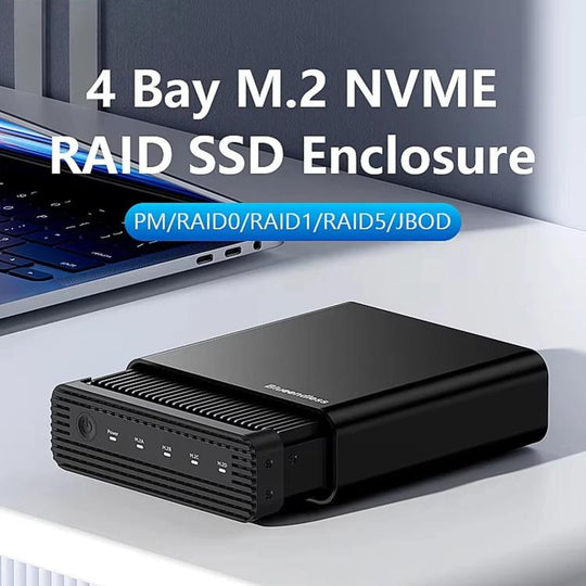 Blueendless USB4 NVMe M.2 SSD Enclosure, 40Gbps 4-Bay External Solid State Drive Case, Support Soft RAID 0/1/5, 32TB Capacity UK Plug