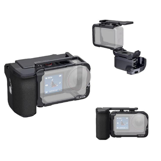 For DJI Action 6 TELESIN Street Photography Grip Set Aluminum Alloy Camera Cage Hand Grip Rig(Black)