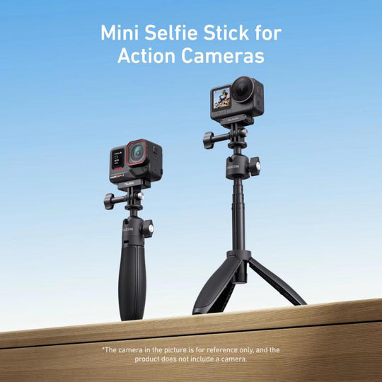 TELESIN Mini Selfie Stick Tripod 3.0 for Action Camera 18-46cm Extendable Aluminum Pole with 360-degree Ball Head(Black)