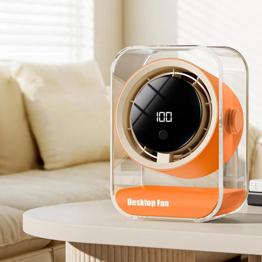 F15 Smart Timing Transparent Digital Display Desk Fan Small Circulating Table Fan For Office(Orange)