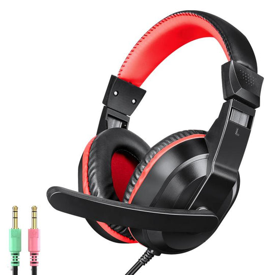 T-WOLF H150 Dual 3.5mm Plugs Gaming Headset with Microphone Over-Ear Stereo Wired PC Headphones with 40mm Speaker Drivers(Black Red)