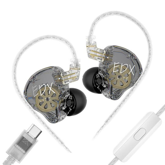 KZ-EDX Lite Internal-Magnet Dynamic Driver 1.2m Wired Earphones Deep Bass Detachable Cable Music Gaming Earbuds, Color: Translucent Gray With Mic Type-C