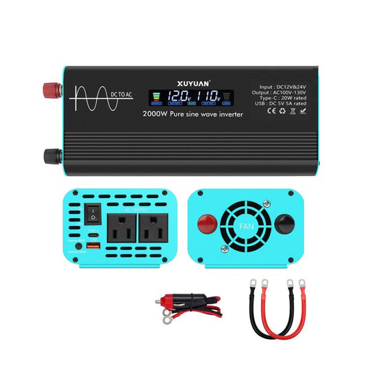 XUYUAN 12V/24V To 110V Pure Sine Wave Inverter, US Plug, Specification: 2000W