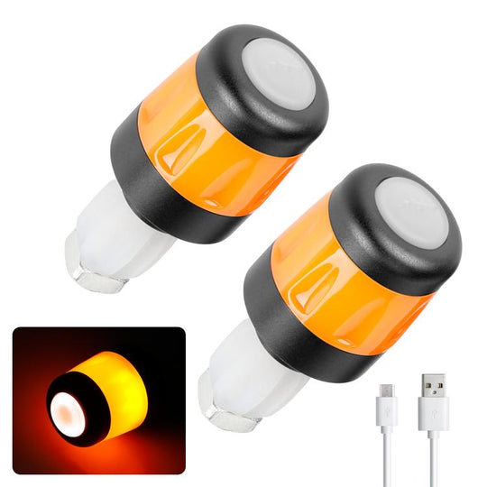 ULIP USB Rechargeable Bike Handlebar End Lights LED Safety Warning Signal Lamps for 22mm Bar Grips(Black Orange)