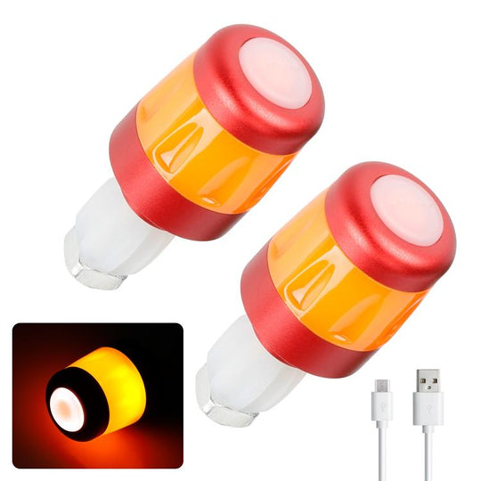 ULIP USB Rechargeable Bike Handlebar End Lights LED Safety Warning Signal Lamps for 22mm Bar Grips(Red Orange)