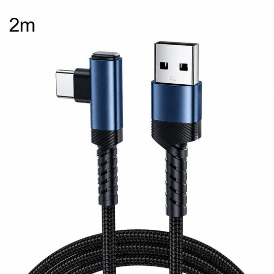 Toocki 90 Degree USB-A To USB-C / Type-C 3A Cable Fast Charging Cord Nylon Braided Elbow Charger, Length: 2m