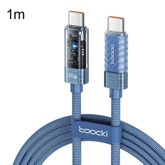 Toocki 100W USB-C / Type-C to USB-C / Type-C Cable Smart Power Off Auto Disconnect Transparent Charging Cord, Length: 1m(Blue)