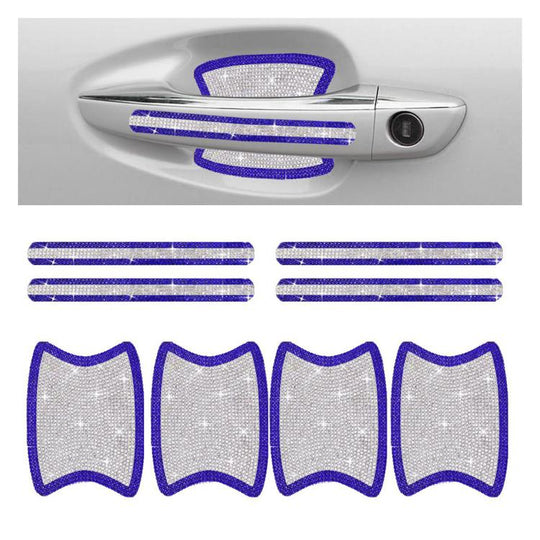 8pcs / Set Rhinestone Car Door Handle & Door Bowl Stickers Anti-Scratch Door Decor Decals(Blue White)