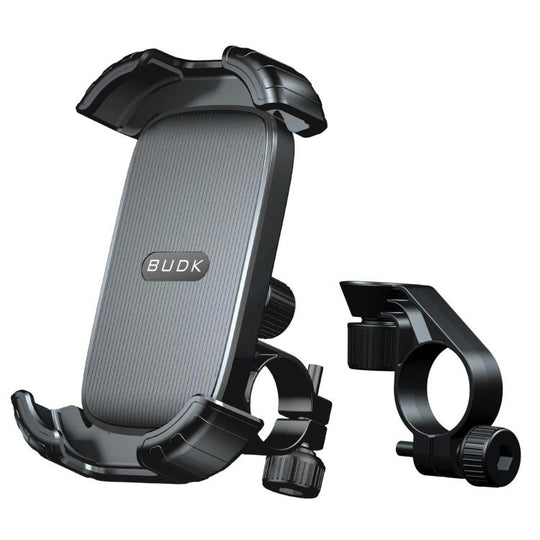 BUDK T02 Thickened Retractable Motorcycle Phone Holder Shockproof Bicycle Navigation Mount For Outdoor Riding, Style: Handlebar Black