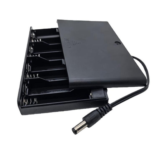 8 AA Battery Holder with Cover and ON/OFF Switch Flat 12V Battery Case with 5.5mm x 2.1mm DC Male Plug(Black)