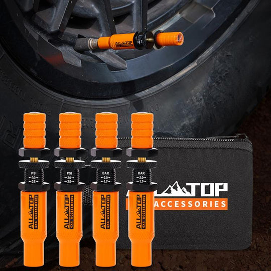 ALLTOP 4-Piece Set Tire Deflator Kit 10-30 PSI Auto-Stop Brass Tire Relief Valve(Orange)