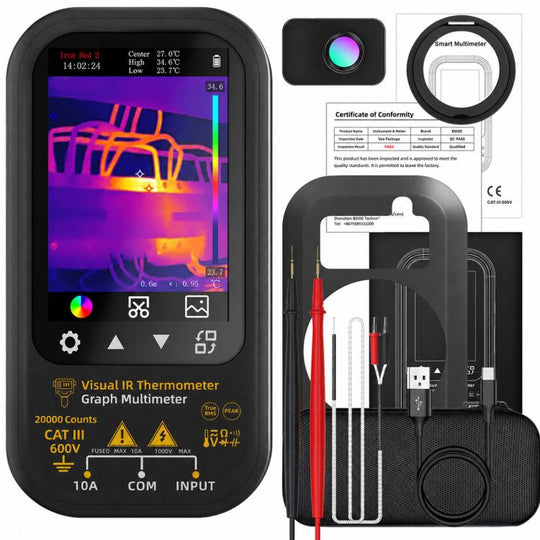 BSIDE SH6 Thermal Imaging Multimeter 2 In 1 Touchscreen High-Precision Infrared Thermal Imager Temperature Meter Electrical Tester, Spec: Standard+Mount+Macro Lens