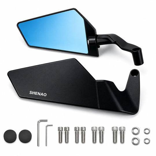 SHENAO Flip-Up Rearview Mirror Motorcycle Modification Aluminum Alloy Rearview Mirror, Color: Blue Glass