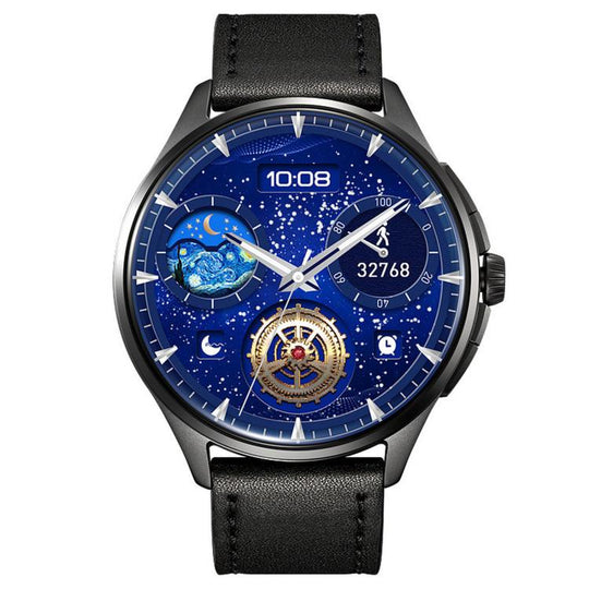 SKMEI S235 Smart Watch Bluetooth Call 1.45 inch HD Touch Screen Heart Rate Blood Oxygen NFC Sports Wristwatch, Style: Leather Strap Black