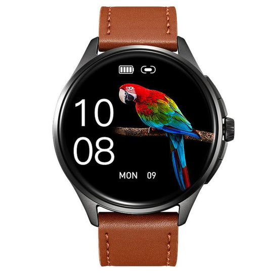SKMEI S235 Smart Watch Bluetooth Call 1.45 inch HD Touch Screen Heart Rate Blood Oxygen NFC Sports Wristwatch, Style: Leather Strap Brown
