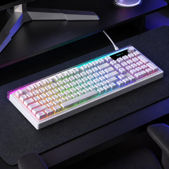 LANGTU L99 Gaming Keyboard 98 Keys Silent Membrane RGB Keyboard With Smart Display, Color: Wired White Pudding