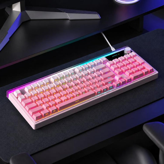 LANGTU L99 Gaming Keyboard 98 Keys Silent Membrane RGB Keyboard With Smart Display, Color: Wired Frosted Peach