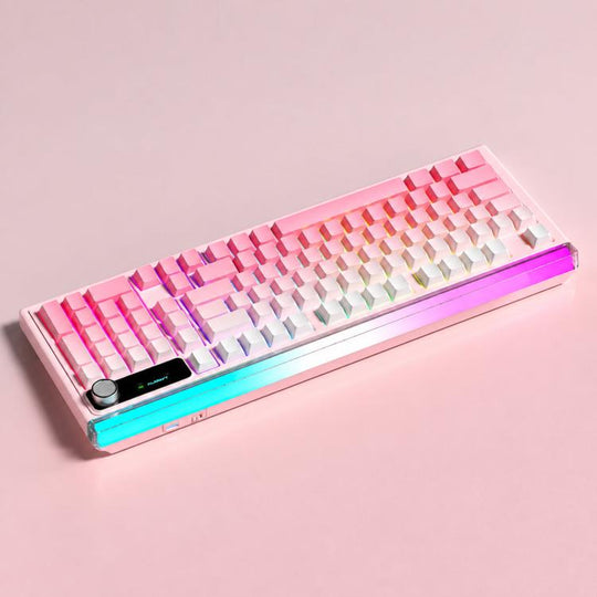 LANGTU L99 Gaming Keyboard 98 Keys Silent Membrane RGB Keyboard With Smart Display, Color: Tri-Mode 12000mAh Frosted Peach