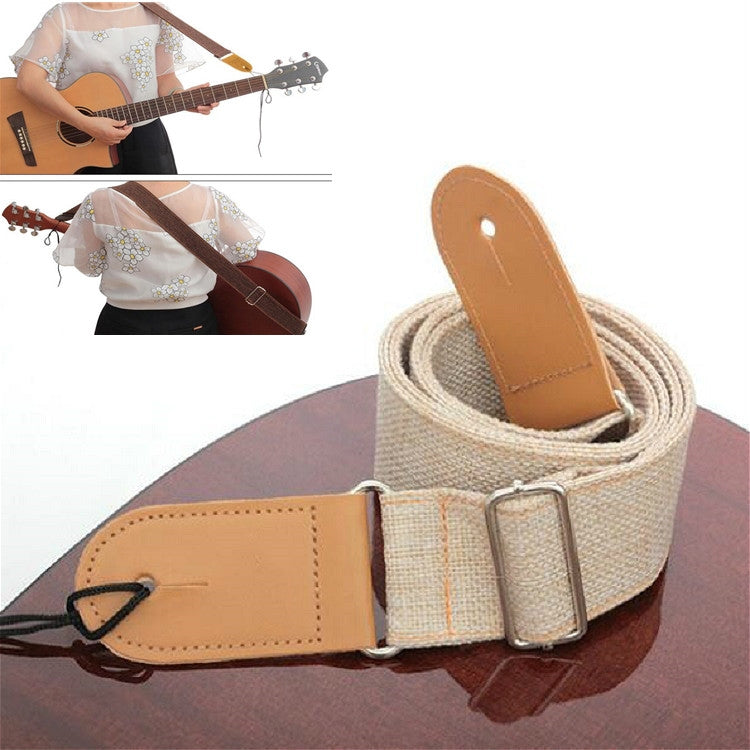 Cotton Linen Guitar Studs Strap Diagonal Shoulder Strap Musical Instrument Accessories(Beige) - String Instrument Accessories by buy2fix | Online Shopping UK | buy2fix