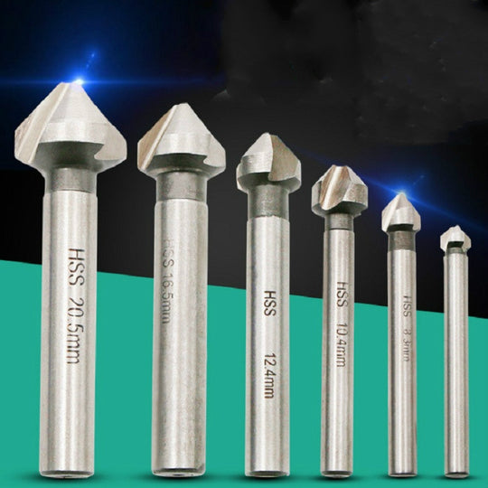 6 In 1 90 Degree Three-edge Chamfering Knife Woodworking Milling Cutter Chamfering Machine Hole Opener, Package:Plastic Bag(White Diamond)