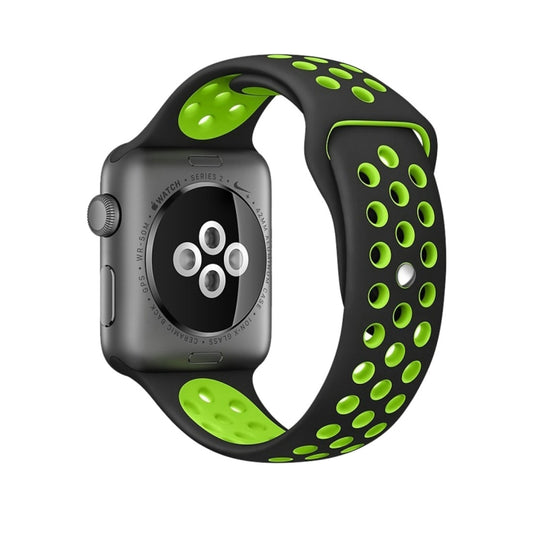For Apple Watch Series 7 41mm / 6 & SE & 5 & 4 40mm / 3 & 2 & 1 38mm Fashionable Classical Silicone Sport Watch Band (Black Green) by buy2fix