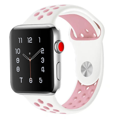 For Apple Watch Series 7 41mm / 6 & SE & 5 & 4 40mm / 3 & 2 & 1 38mm Fashionable Classical Silicone Sport Watch Band (White Pink) by buy2fix
