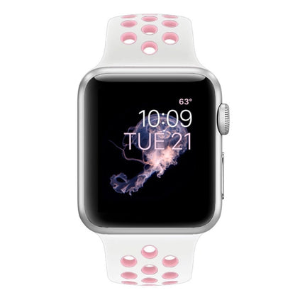 For Apple Watch Series 7 41mm / 6 & SE & 5 & 4 40mm / 3 & 2 & 1 38mm Fashionable Classical Silicone Sport Watch Band (White Pink) by buy2fix