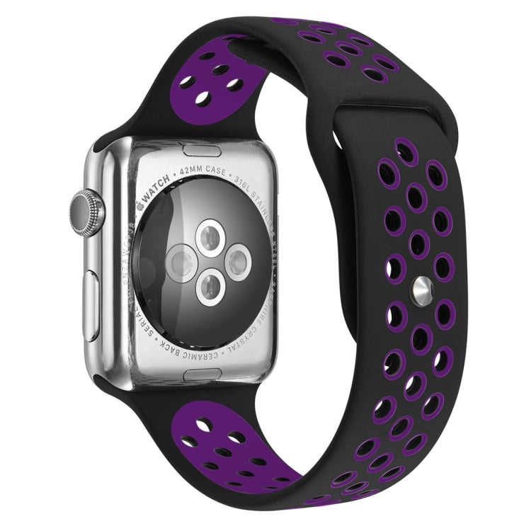 For Apple Watch Series 7 41mm / 6 & SE & 5 & 4 40mm / 3 & 2 & 1 38mm Fashionable Classical Silicone Sport Watch Band (Black Purple) by buy2fix