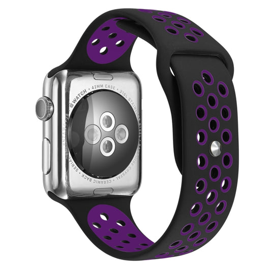 For Apple Watch Series 7 41mm / 6 & SE & 5 & 4 40mm / 3 & 2 & 1 38mm Fashionable Classical Silicone Sport Watch Band (Black Purple) by buy2fix