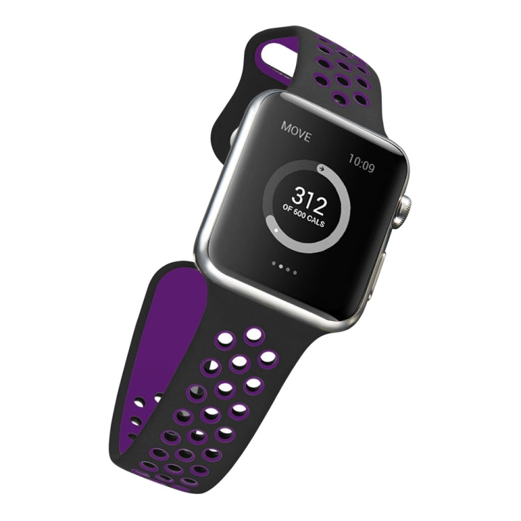 For Apple Watch Series 7 41mm / 6 & SE & 5 & 4 40mm / 3 & 2 & 1 38mm Fashionable Classical Silicone Sport Watch Band (Black Purple) by buy2fix