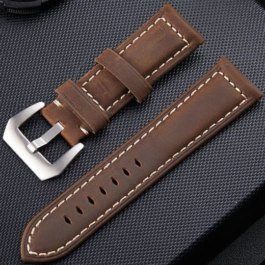 Crazy Horse Layer Frosted Silver Buckle Watch Leather Watch Band, Size: 20mm (Dark Brown)
