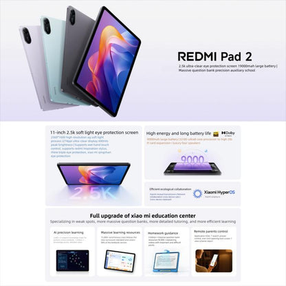 REDMI Pad 2 11 inch Tablet PC, Soft Light Edition 8GB+128GB, HyperOS 2, MediaTek G100-Ultra Octa Core CPU (Grey) - Other by Xiaomi | Online Shopping UK | buy2fix
