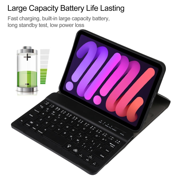 A06S Detachable Lambskin Texture Ultra-thin TPU Backlight Bluetooth Keyboard Leather Tablet Case with Stand For iPad mini 6 / mini 7 (Black) - For iPad mini by buy2fix | Online Shopping UK | buy2fix