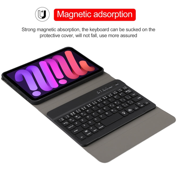 A06S Detachable Lambskin Texture Ultra-thin TPU Backlight Bluetooth Keyboard Leather Tablet Case with Stand For iPad mini 6 / mini 7 (Black) - For iPad mini by buy2fix | Online Shopping UK | buy2fix