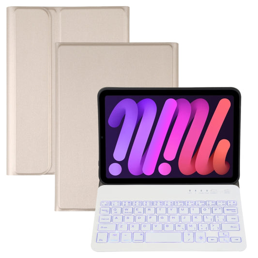 A06S Detachable Lambskin Texture Ultra-thin TPU Backlight Bluetooth Keyboard Leather Tablet Case with Stand For iPad mini 6 / mini 7 (Gold) - For iPad mini by buy2fix | Online Shopping UK | buy2fix