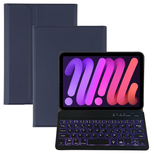 A06S Detachable Lambskin Texture Ultra-thin TPU Backlight Bluetooth Keyboard Leather Tablet Case with Stand For iPad mini 6 / mini 7 (Blue) - For iPad mini by buy2fix | Online Shopping UK | buy2fix
