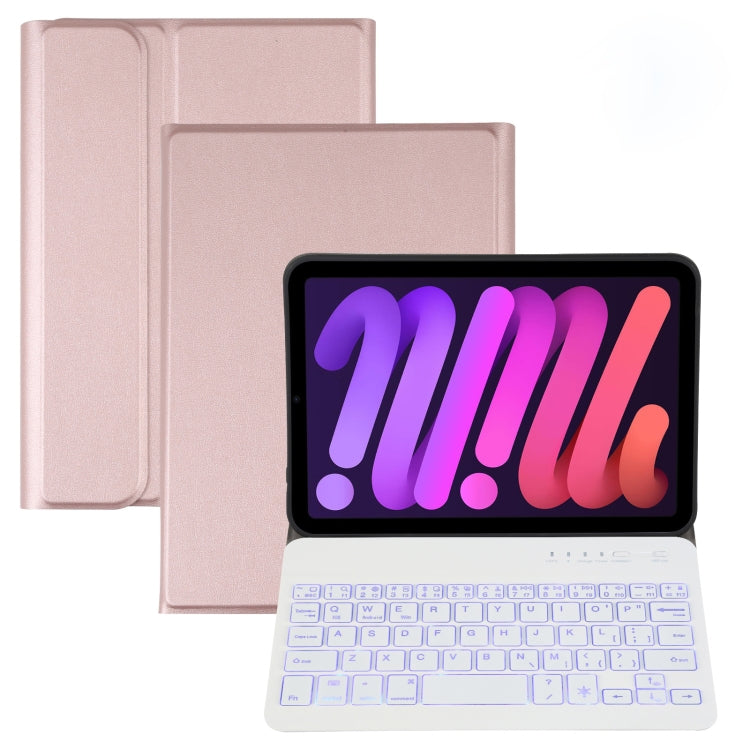A06S Detachable Lambskin Texture Ultra-thin TPU Backlight Bluetooth Keyboard Leather Tablet Case with Stand For iPad mini 6 / mini 7(Rose Gold) - For iPad mini by buy2fix | Online Shopping UK | buy2fix