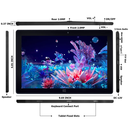 LZ1003 Tablet PC, 10.1 inch, 8GB+128GB, Windows 11, Intel Gemini Lake N4000 Dual Core, with Keyboard by buy2fix