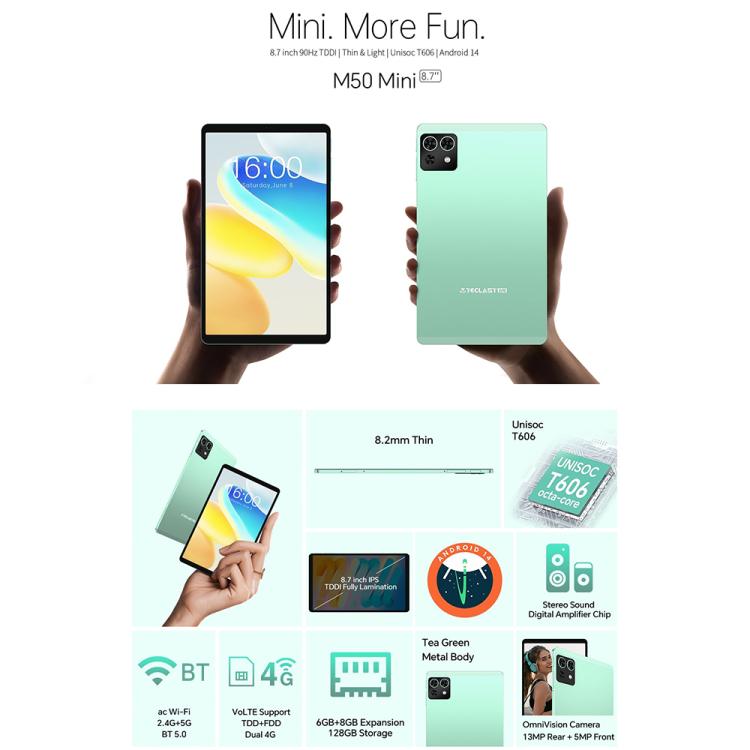 Teclast M50 Mini WiFi Tablet PC, 4GB+128GB, 8.7 inch Android 15 Unisoc T606 Octa Core - TECLAST by TECLAST | Online Shopping UK | buy2fix