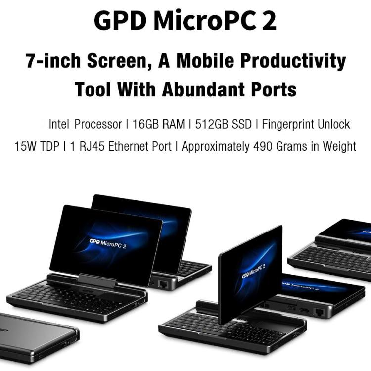 GPD MicroPC 2 Handheld Gaming PC, 16GB+512GB, 7 inch Windows 11 Pro Intel Core i3-N300, UK Plug - Pocket Console by GPD | Online Shopping UK | buy2fix